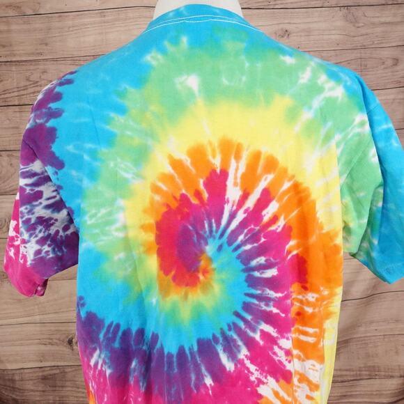 Vintage Fruit Of The Loom Shirt XL Rainbow Tie Dye Spiral Made USA Single Stitch - Picture 5 of 7